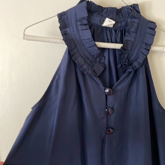 JCrew ruffle neck silk navy sleeveless blouse - Picture 3 of 3